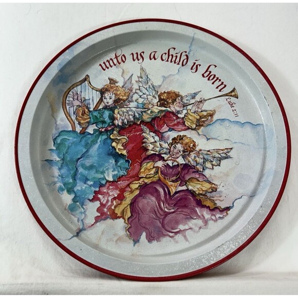 Potpourri Press Other - Vintage Christmas Metal Tin Serving Tray 12" Unto Us A Child Is Born Nativity 90